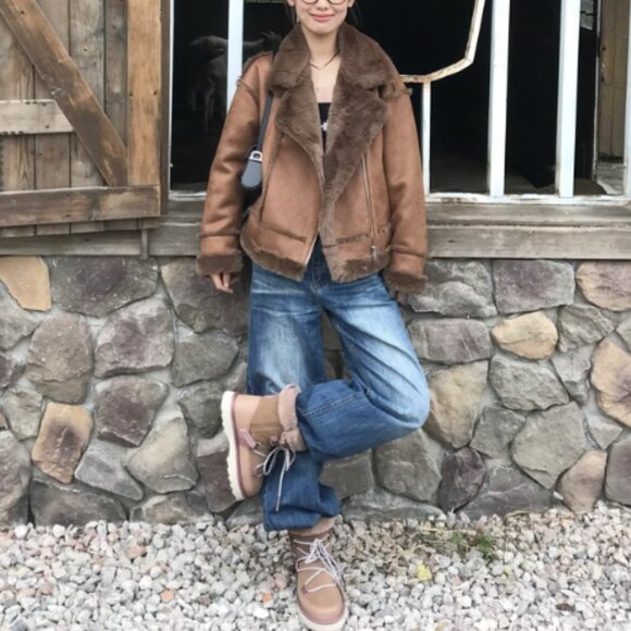 Oversized Brown Suede Aviator Coat - Picture 9 of 9